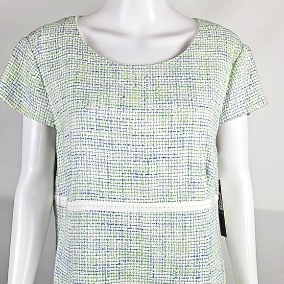 NWT Alex Marie Star Ivory Blue Green Tweed Cap Sleeve Knee Length Sheath Dress - Picture 3 of 16
